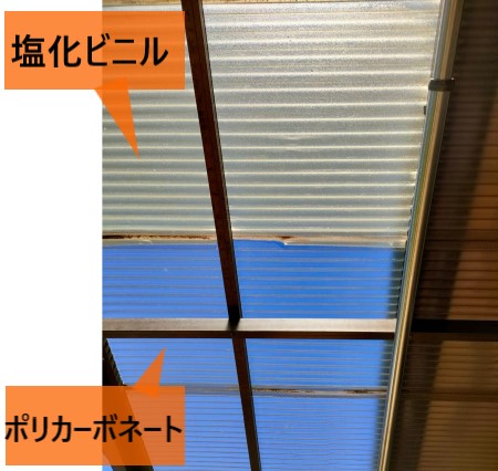 波板屋根　塩化ビニル　塩ビ　ポリカーボネート　一緒に使っている